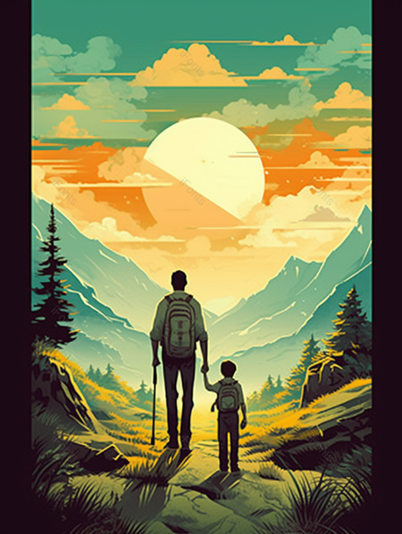 父亲节插画风格父子温馨出游玩乐的场景,插画/手绘图,插画/手绘图库,插画/手绘图下载,插画/手绘